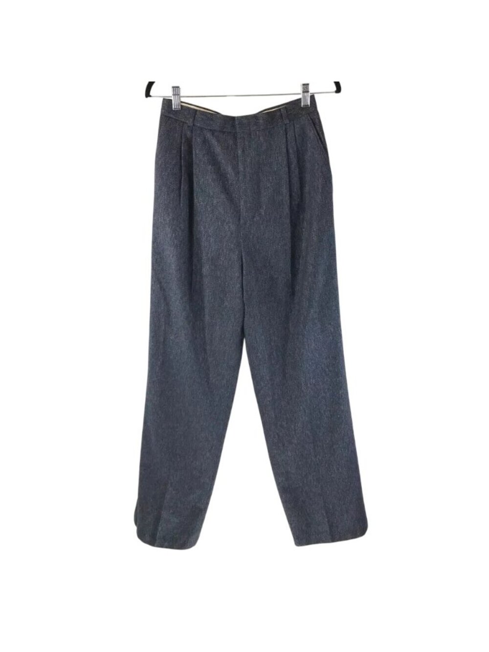Ann Stevens Womens Pants Blue High Rise Pleated Tweed Wool Blend Vintage 12
